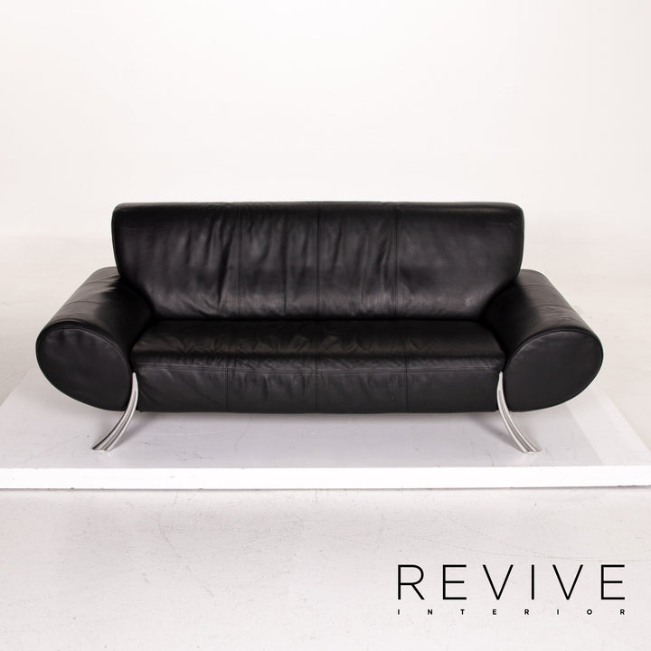 Rolf Benz leather sofa set black 2x three-seater #14995