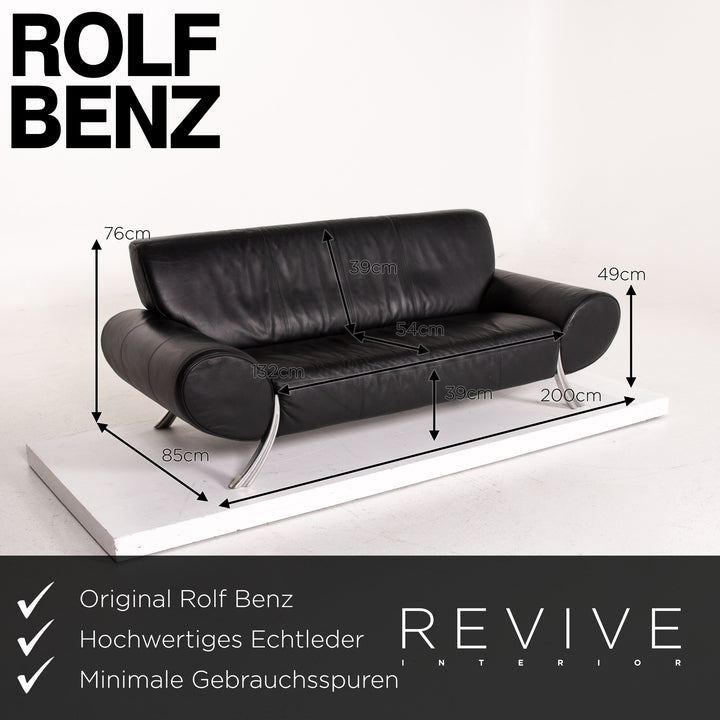 Rolf Benz leather sofa set black 2x three-seater #14995