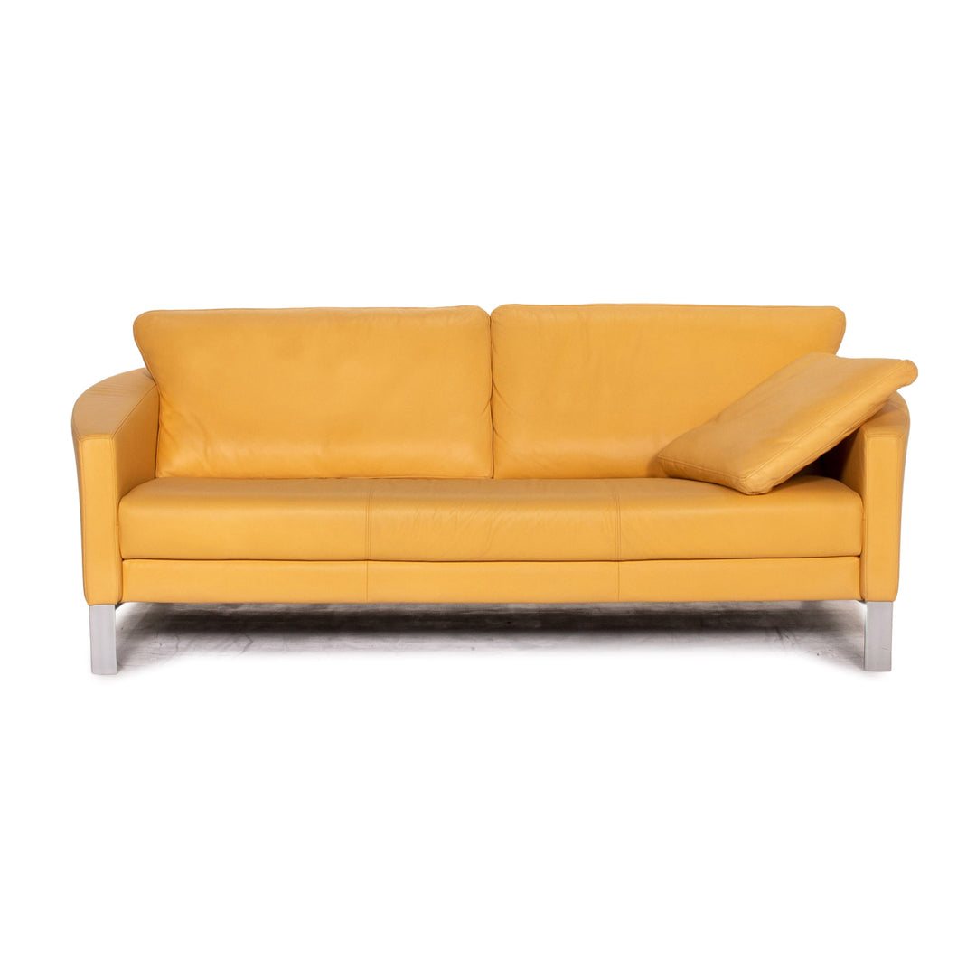 Rolf Benz leather sofa yellow three-seater couch #15156