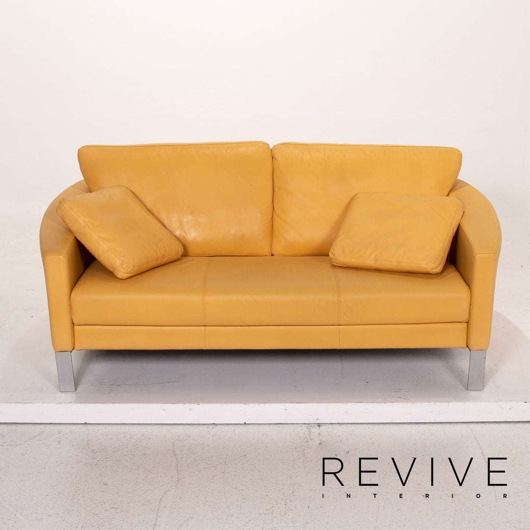 Rolf Benz leather sofa yellow two-seater couch #15157