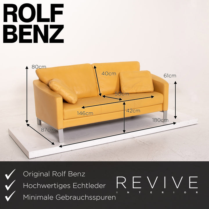 Rolf Benz leather sofa yellow two-seater couch #15157