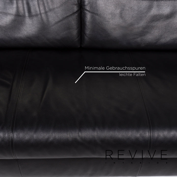 Rolf Benz Leder Sofa Schwarz Dreisitzer #13199