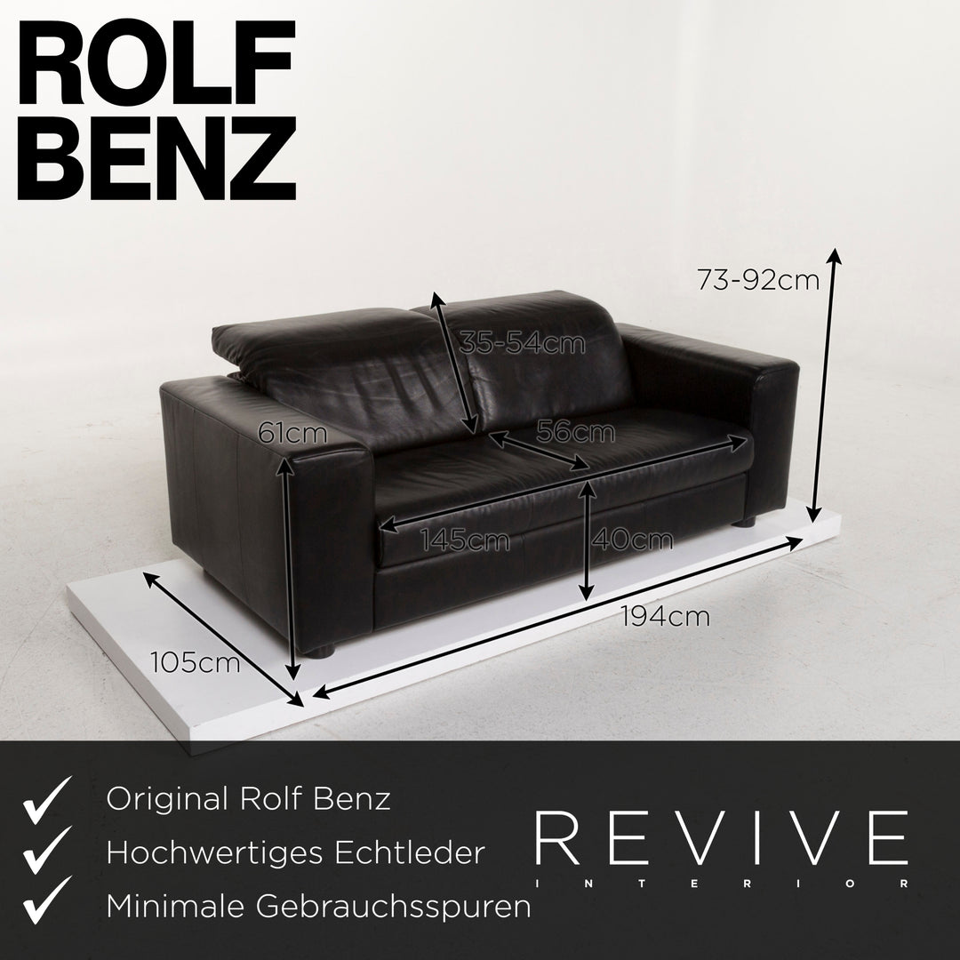 Rolf Benz Leder Sofa Schwarz Dreisitzer #13199