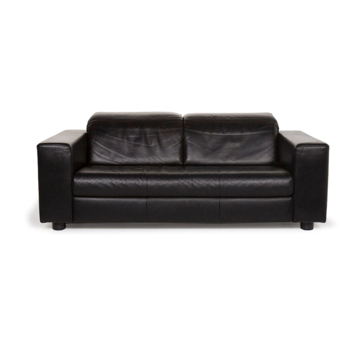 Rolf Benz Leder Sofa Schwarz Dreisitzer #13199