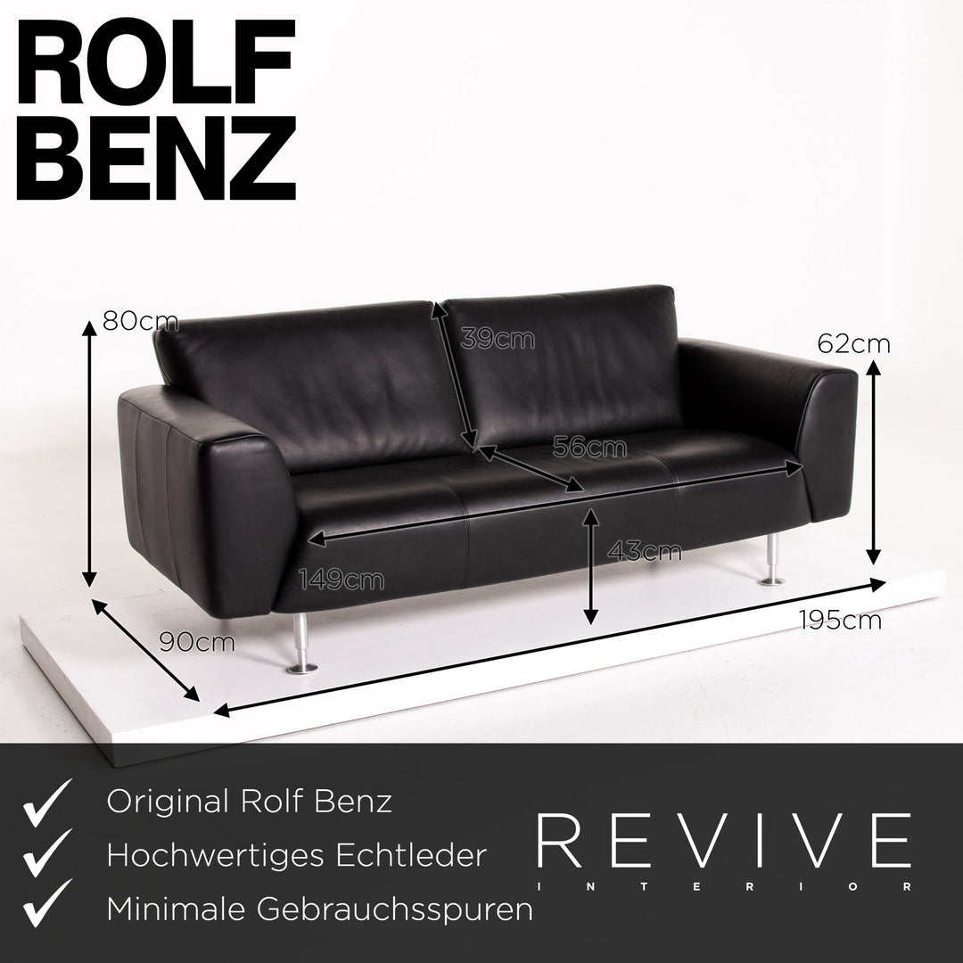 Rolf Benz leather sofa black three-seater couch #14104