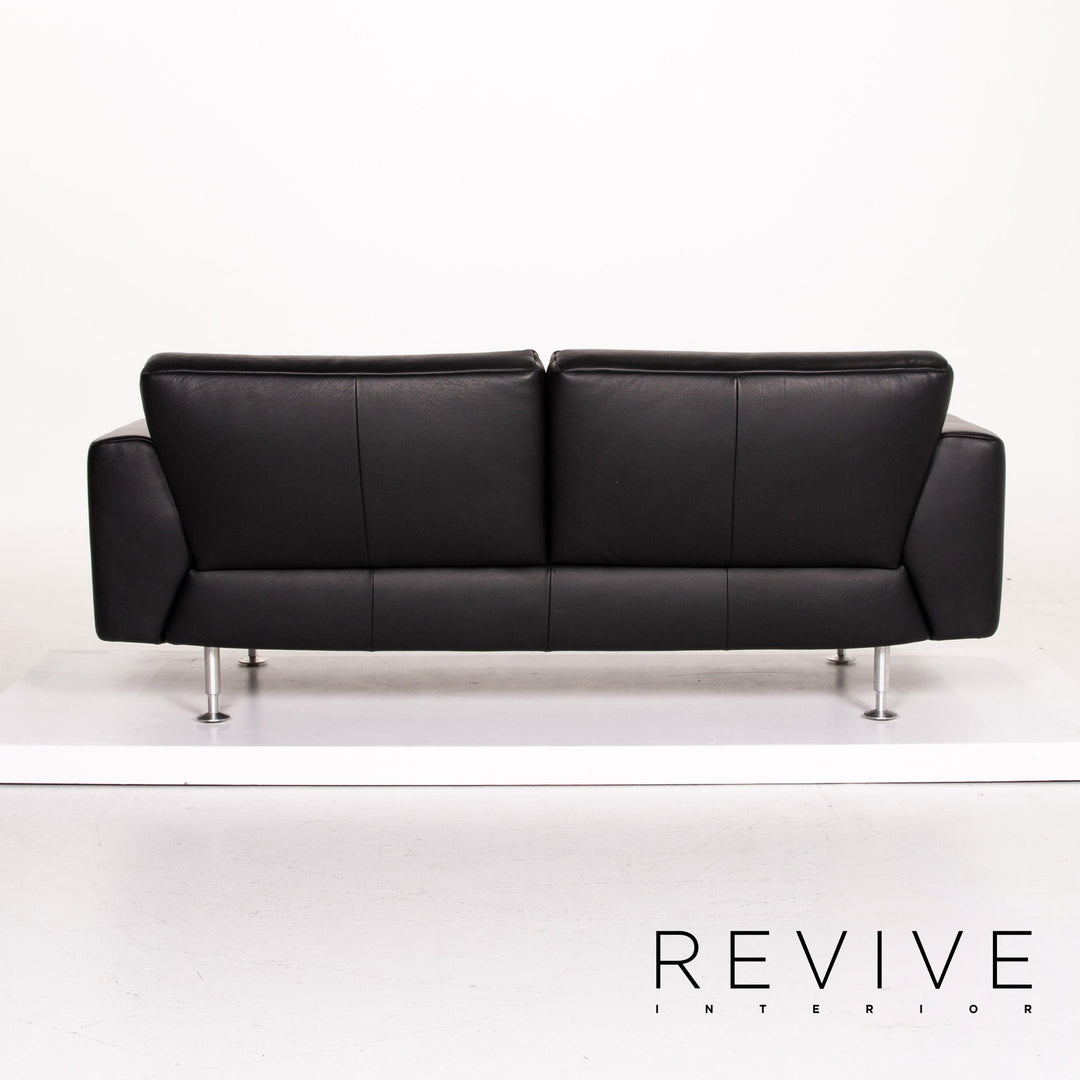 Rolf Benz leather sofa black three-seater couch #14104