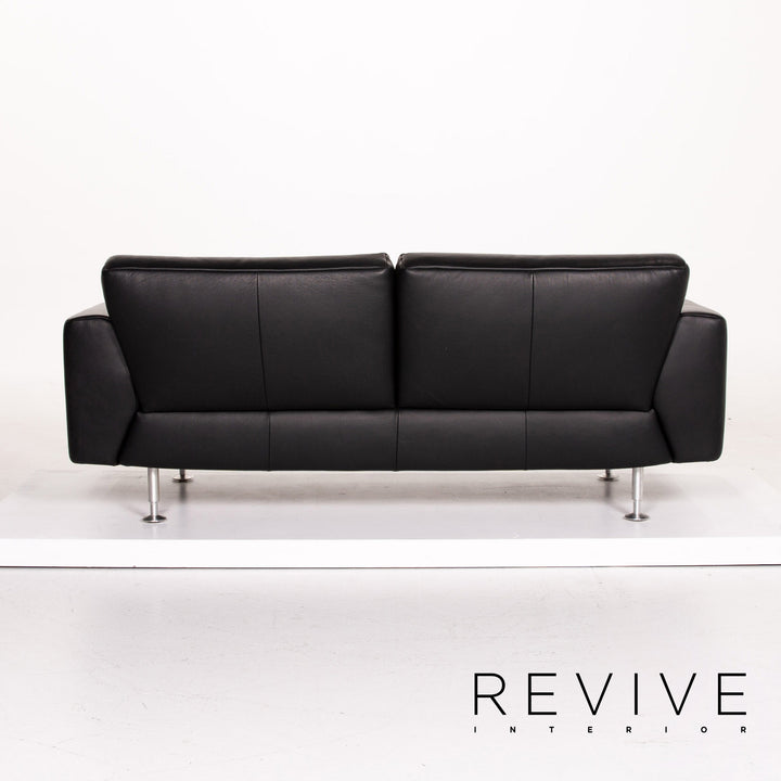 Rolf Benz leather sofa black three-seater couch #14104