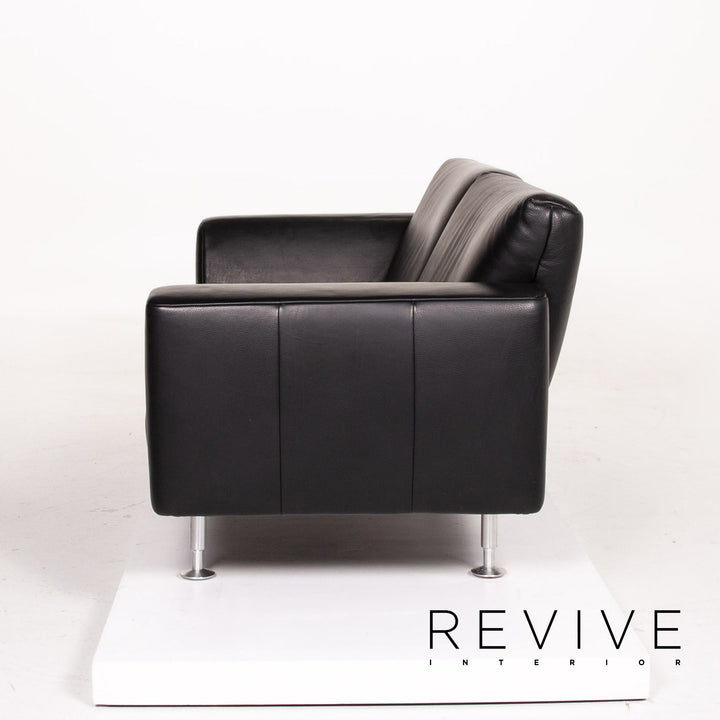 Rolf Benz leather sofa black three-seater couch #14104