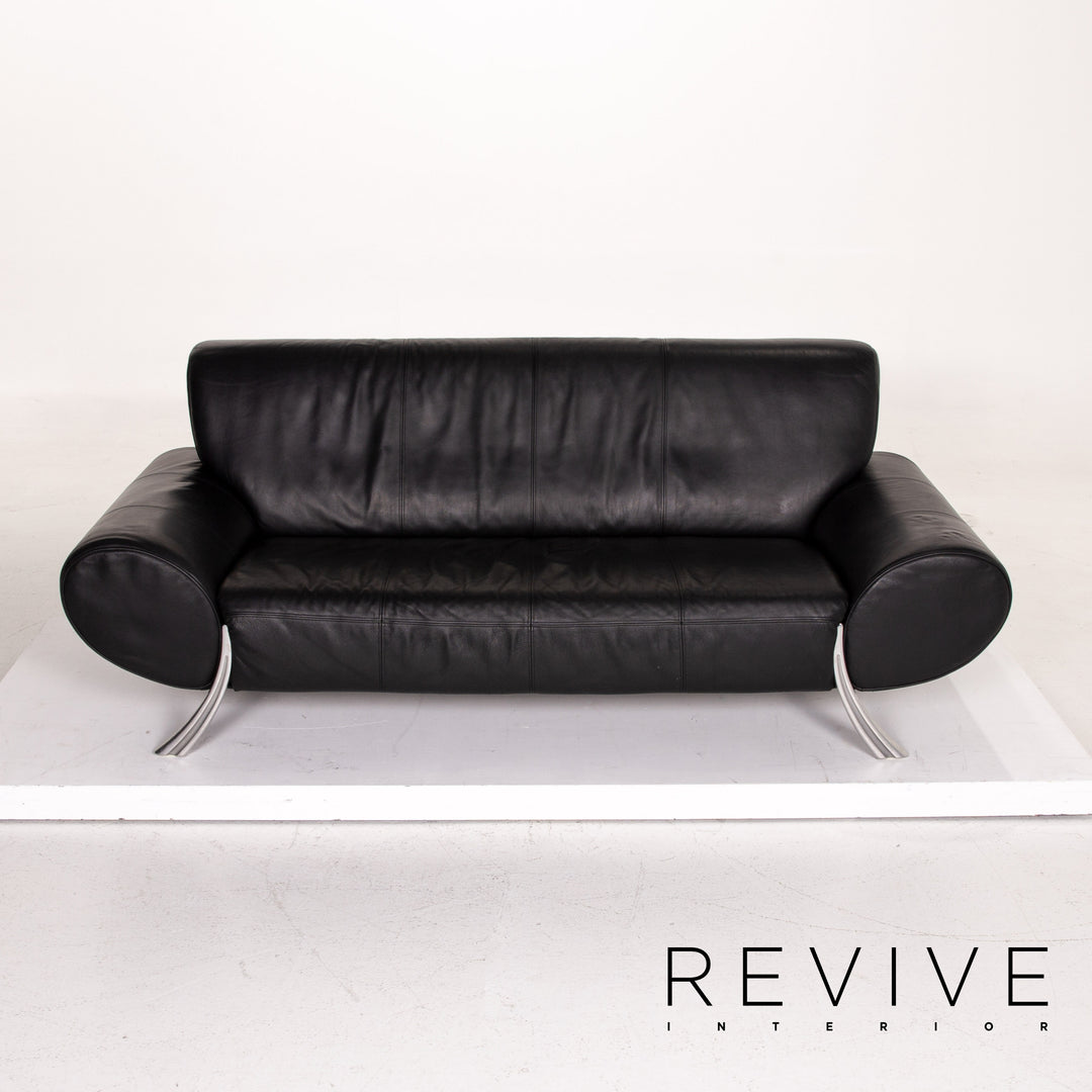 Rolf Benz Leather Sofa Black Three Seater Couch #14996