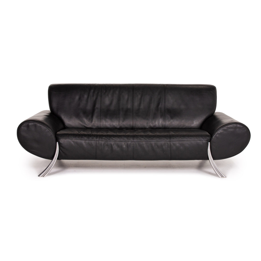 Rolf Benz Leather Sofa Black Three Seater Couch #14996