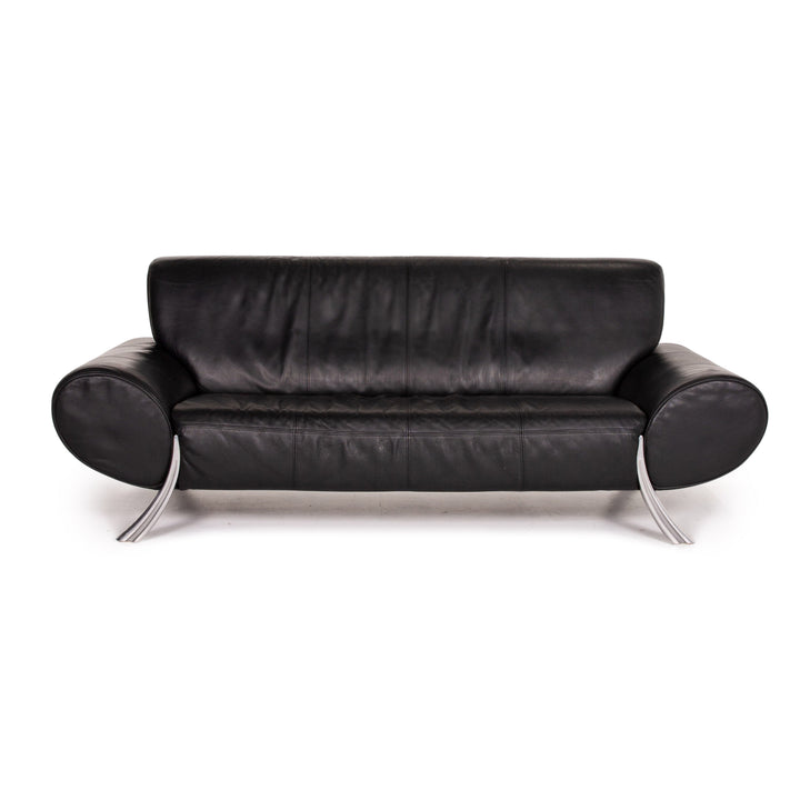 Rolf Benz Leather Sofa Black Three Seater Couch #14996