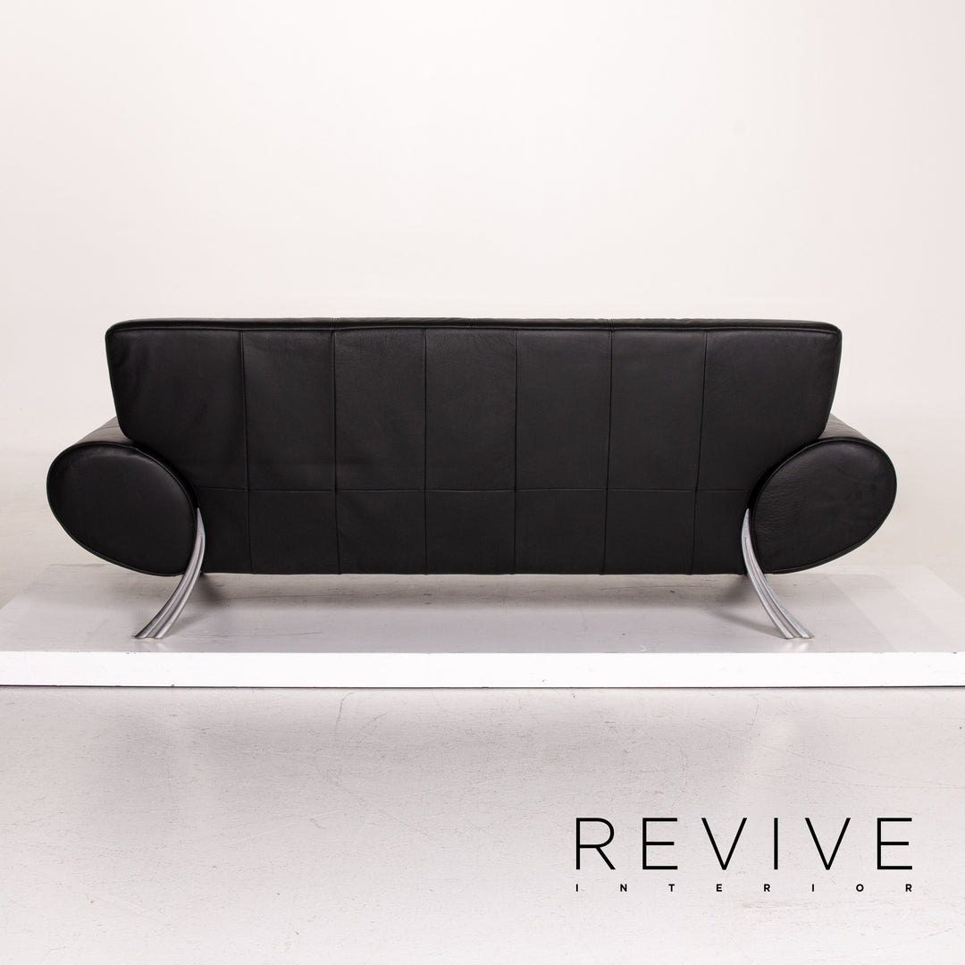 Rolf Benz Leather Sofa Black Three Seater Couch #14996