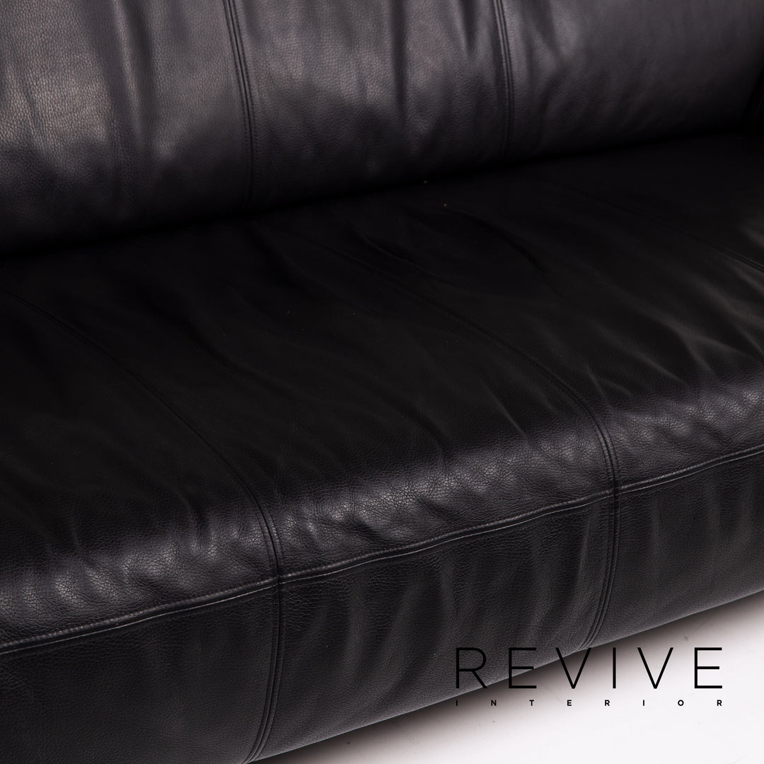 Rolf Benz Leather Sofa Black Three Seater Couch #14996