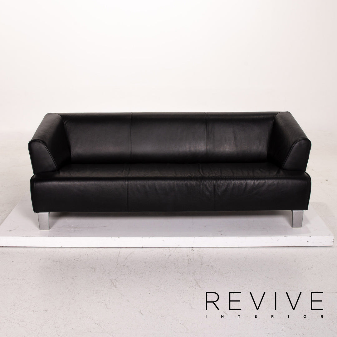 Rolf Benz leather sofa black three-seater couch #15137