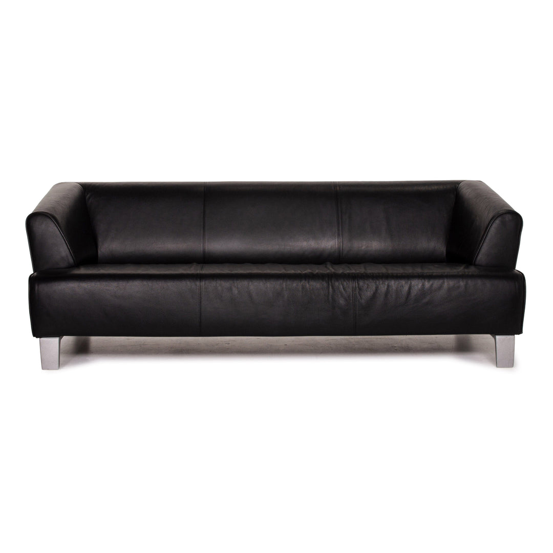 Rolf Benz leather sofa black three-seater couch #15137