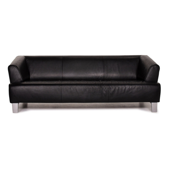 Rolf Benz leather sofa black three-seater couch #15137