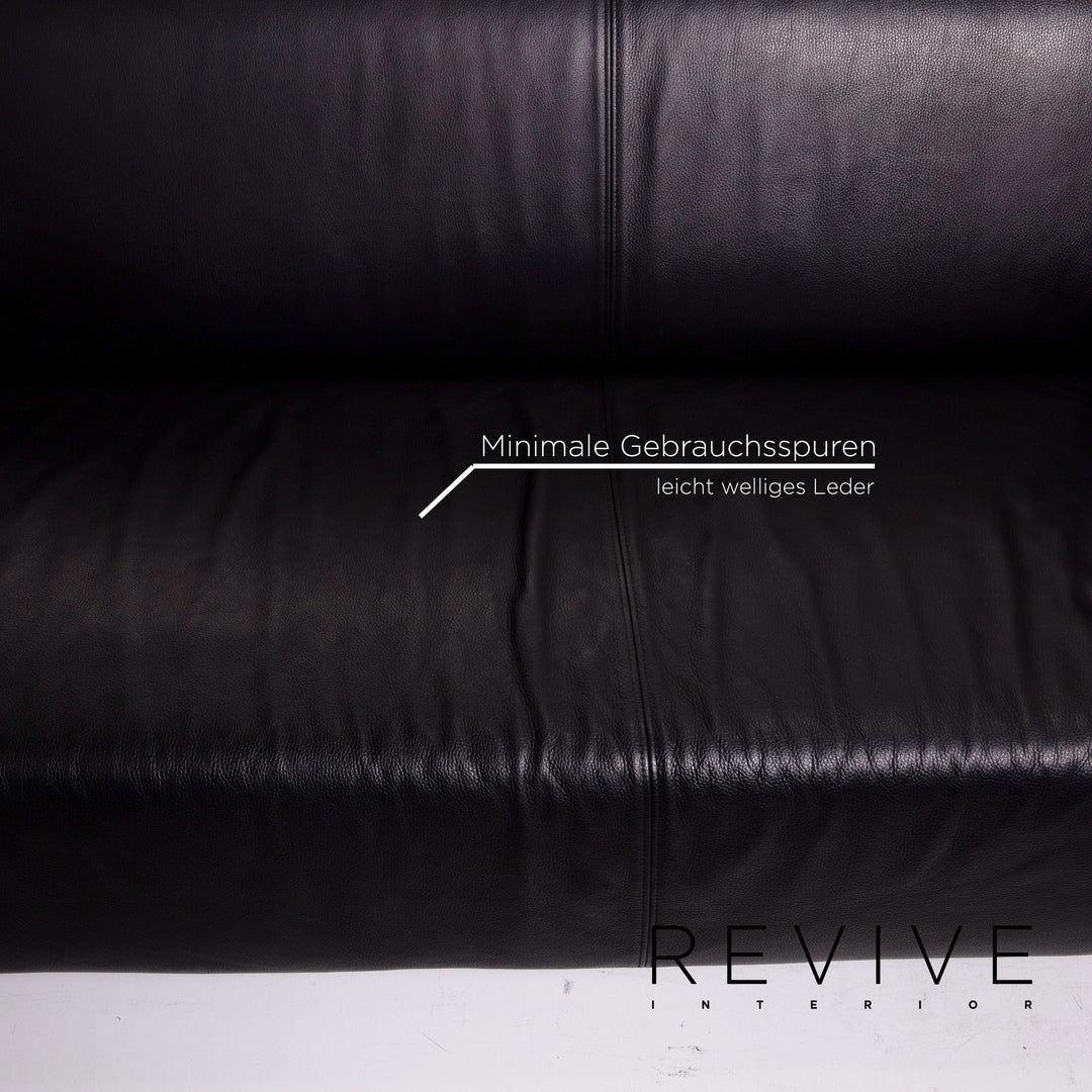 Rolf Benz leather sofa black three-seater couch #15137
