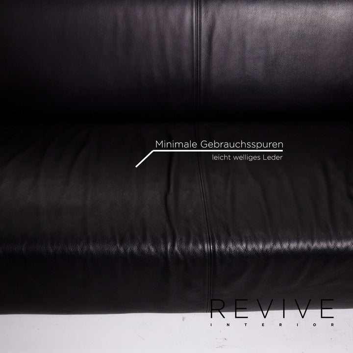 Rolf Benz leather sofa black three-seater couch #15137