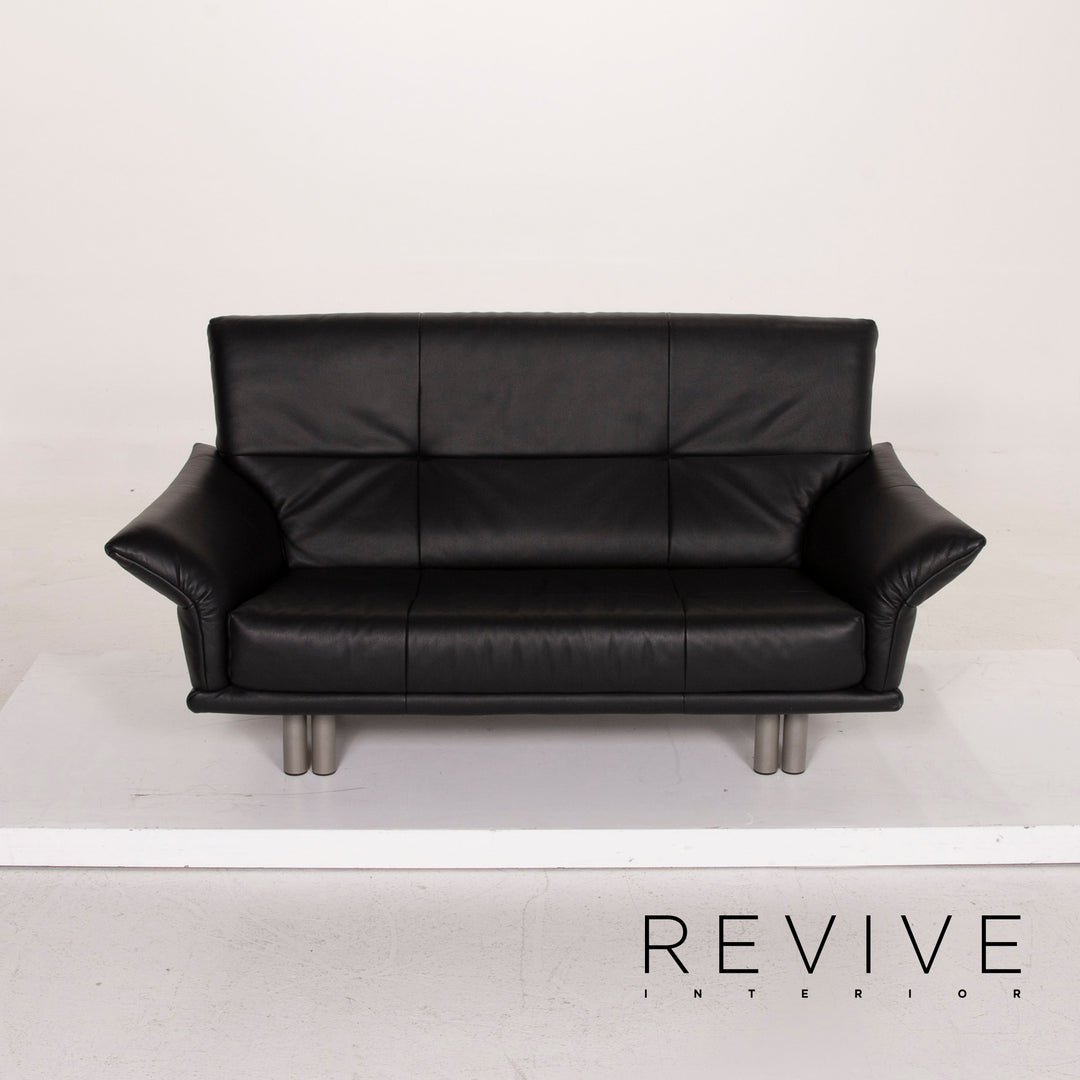 Rolf Benz leather sofa black two-seater #14865