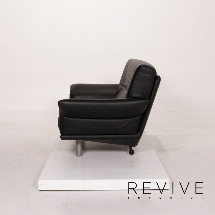 Rolf Benz leather sofa black two-seater #14865