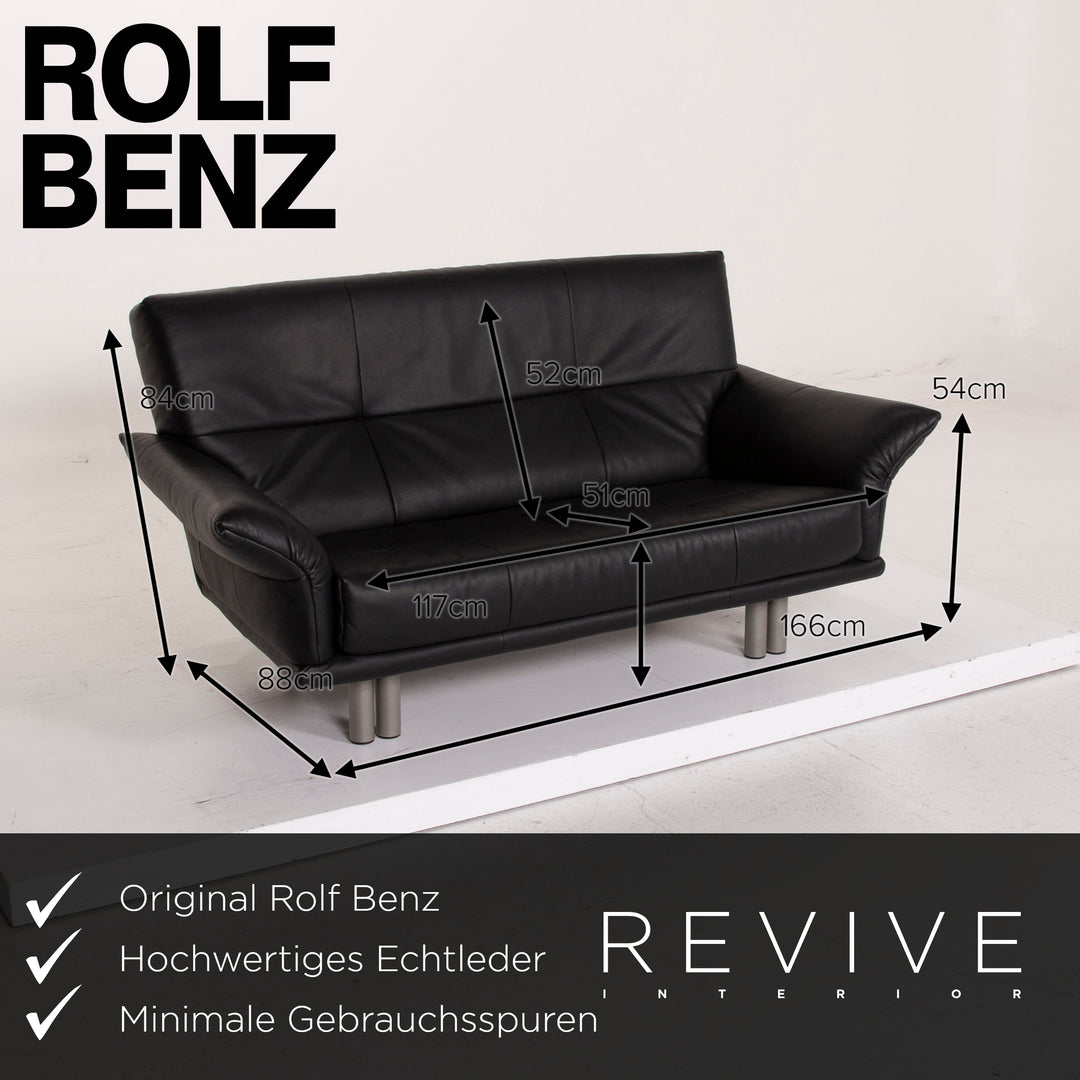 Rolf Benz Leder Sofa Schwarz Zweisitzer #14865