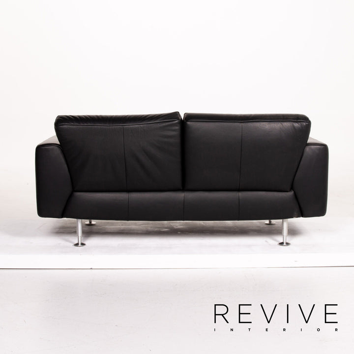Rolf Benz leather sofa black two-seater couch #14105
