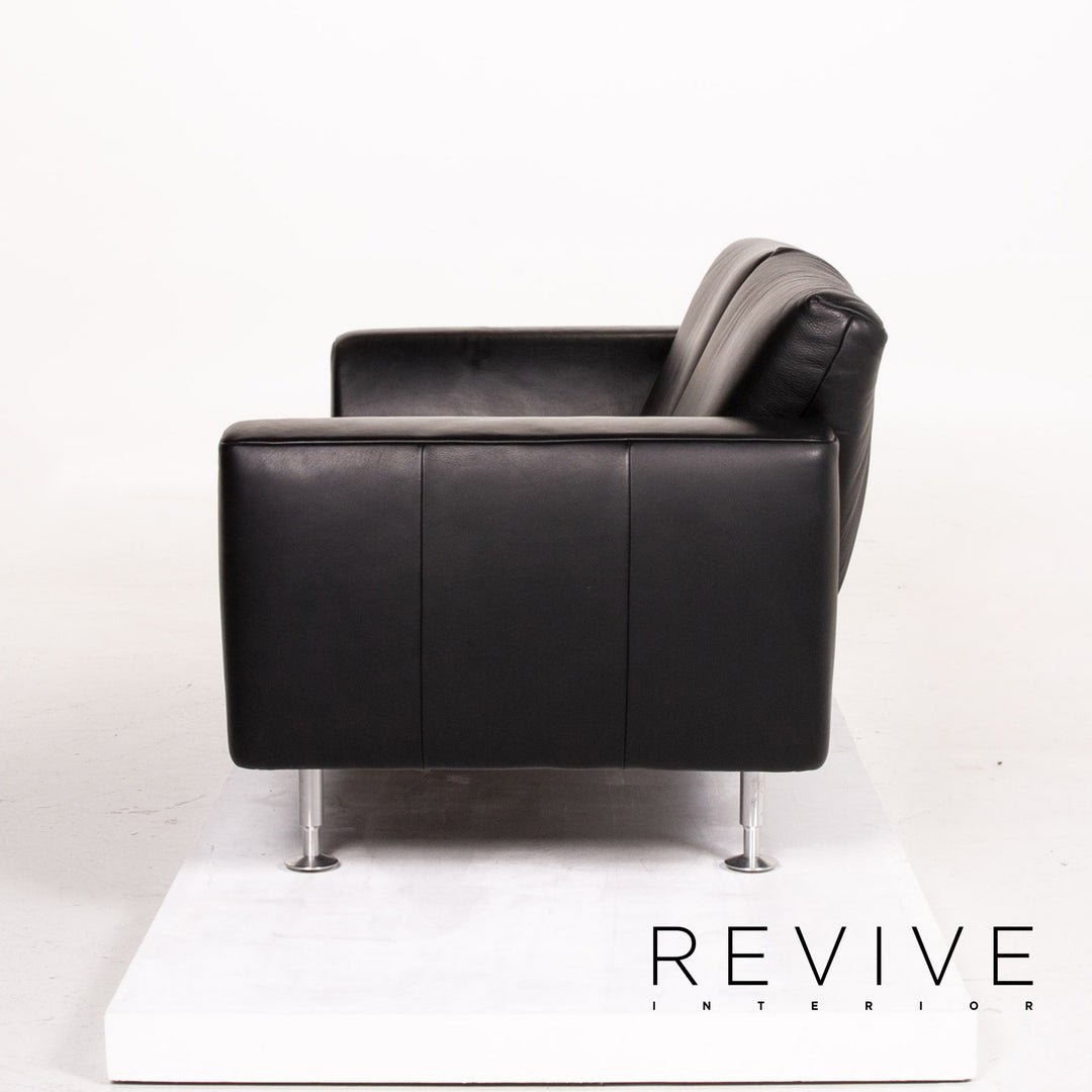 Rolf Benz leather sofa black two-seater couch #14105