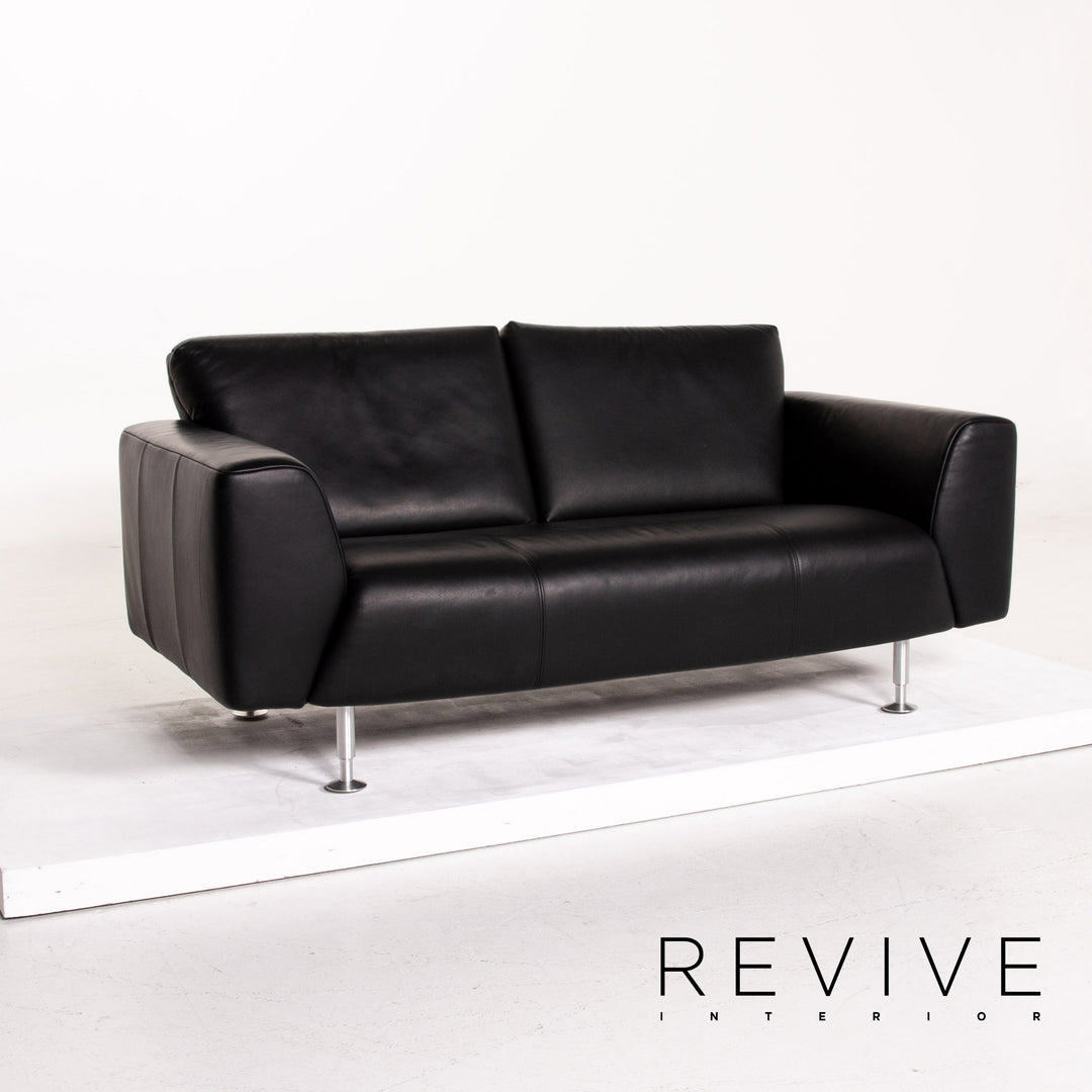 Rolf Benz leather sofa black two-seater couch #14105