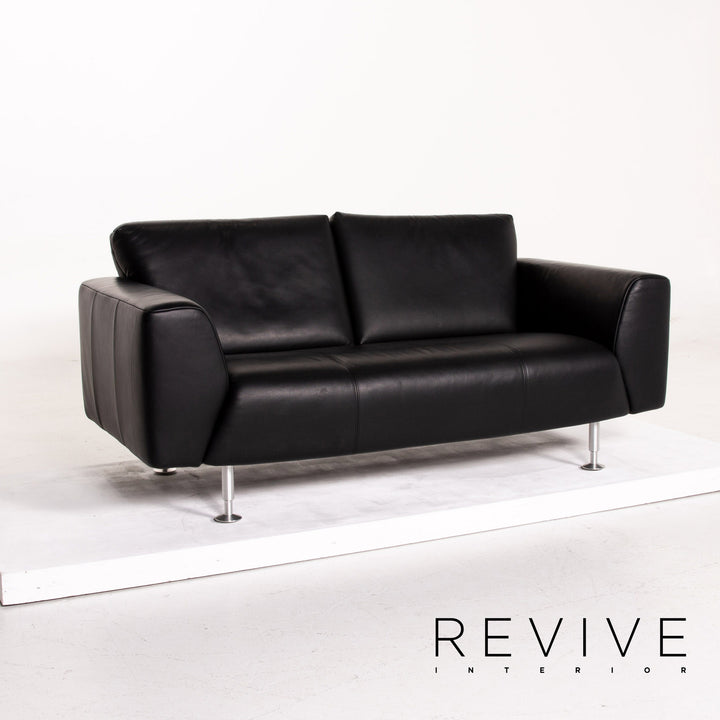 Rolf Benz leather sofa black two-seater couch #14105