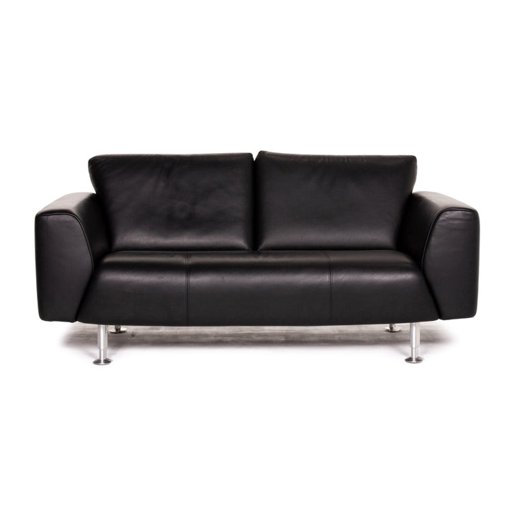 Rolf Benz leather sofa black two-seater couch #14105