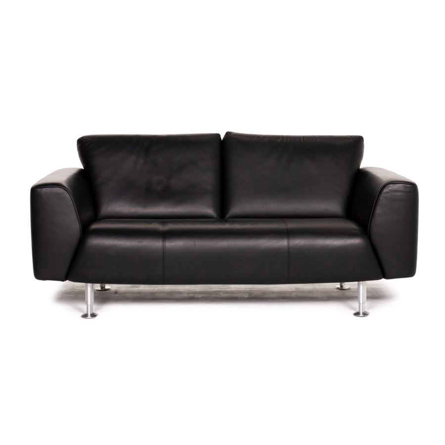 Rolf Benz leather sofa black two-seater couch #14105