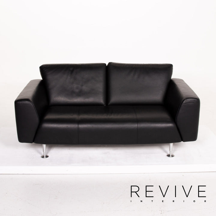 Rolf Benz leather sofa black two-seater couch #14105