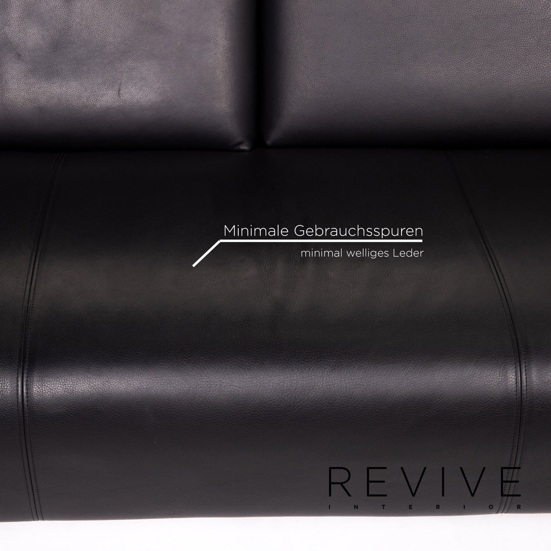Rolf Benz leather sofa black two-seater couch #14105