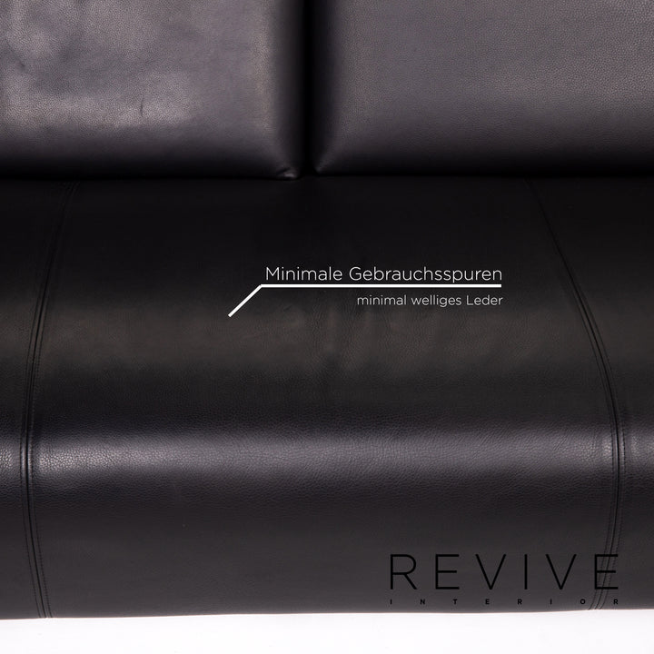 Rolf Benz leather sofa black two-seater couch #14105
