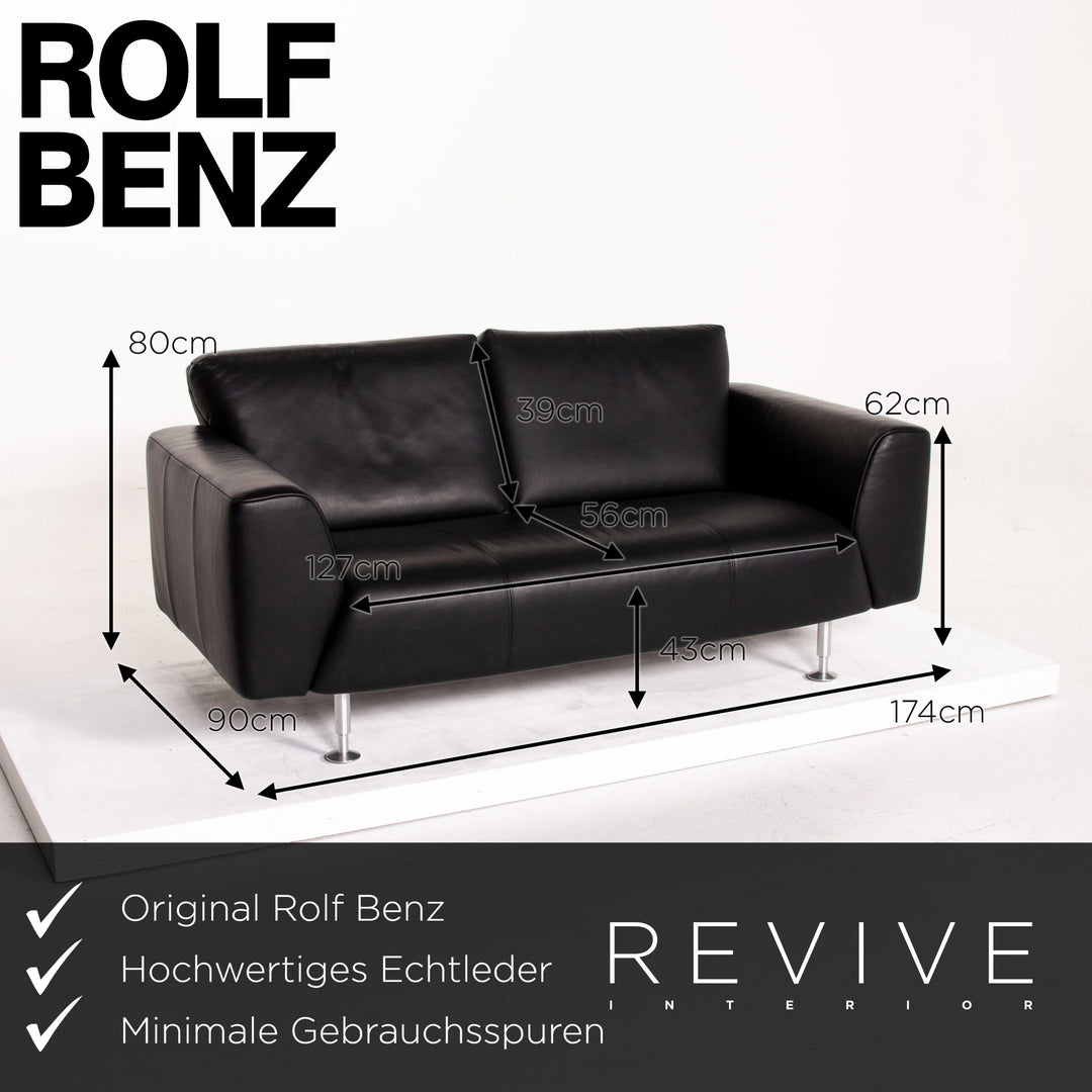 Rolf Benz leather sofa black two-seater couch #14105