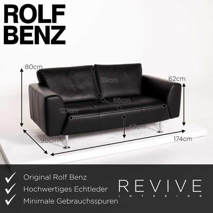 Rolf Benz leather sofa black two-seater couch #14105