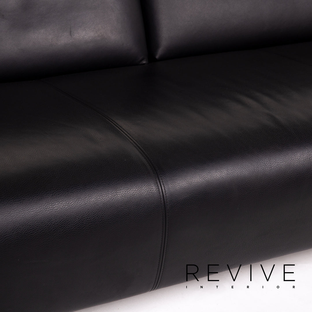 Rolf Benz leather sofa black two-seater couch #14105