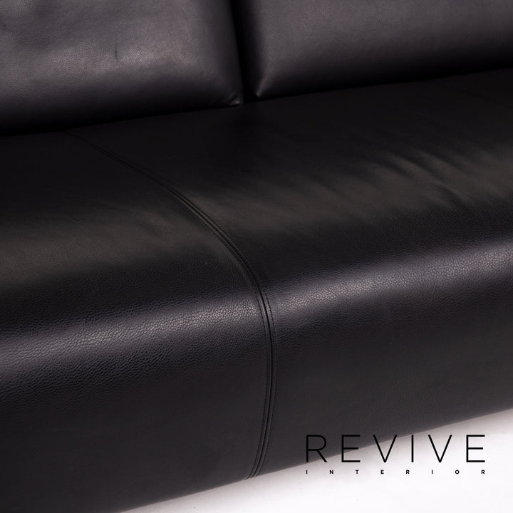 Rolf Benz leather sofa black two-seater couch #14105