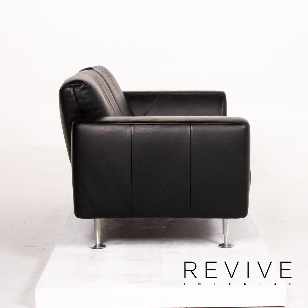 Rolf Benz leather sofa black two-seater couch #14105