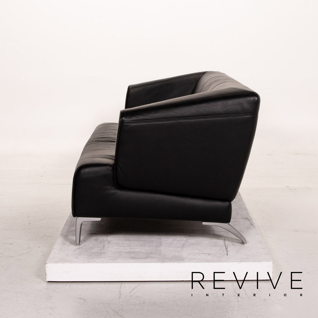 Rolf Benz leather sofa black two-seater couch #15138