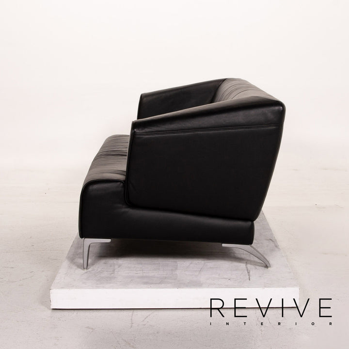 Rolf Benz leather sofa black two-seater couch #15138