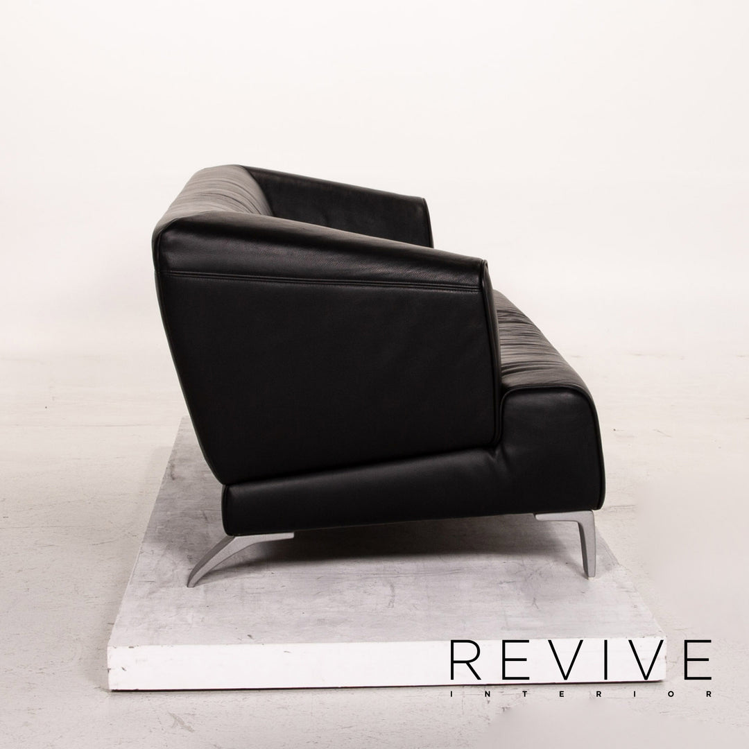 Rolf Benz leather sofa black two-seater couch #15138
