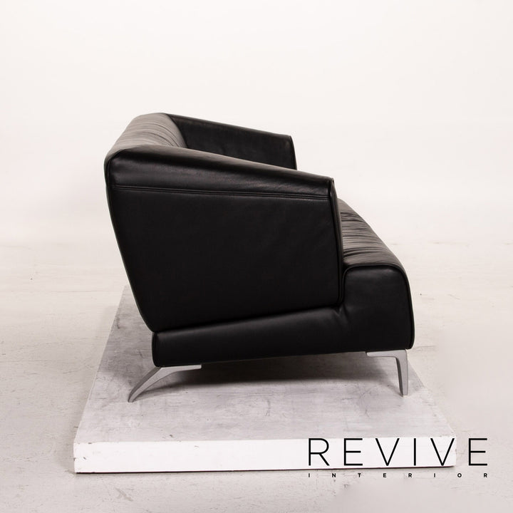 Rolf Benz leather sofa black two-seater couch #15138