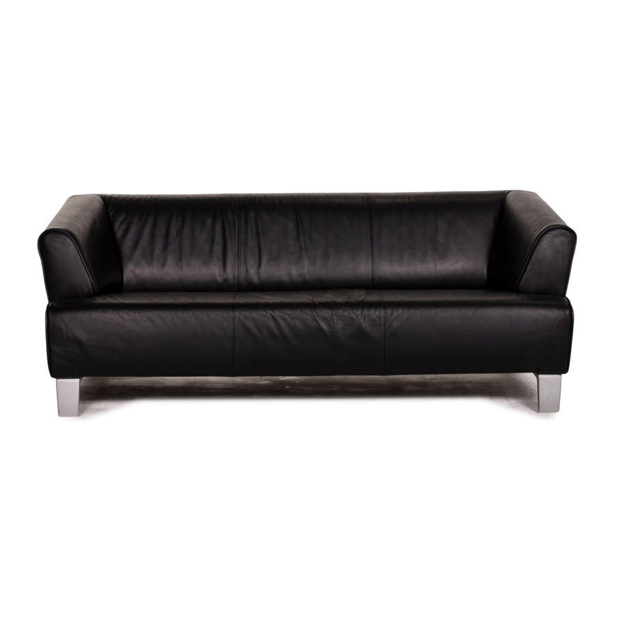 Rolf Benz leather sofa black two-seater couch #15138