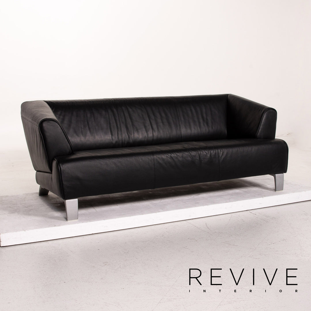 Rolf Benz leather sofa black two-seater couch #15138