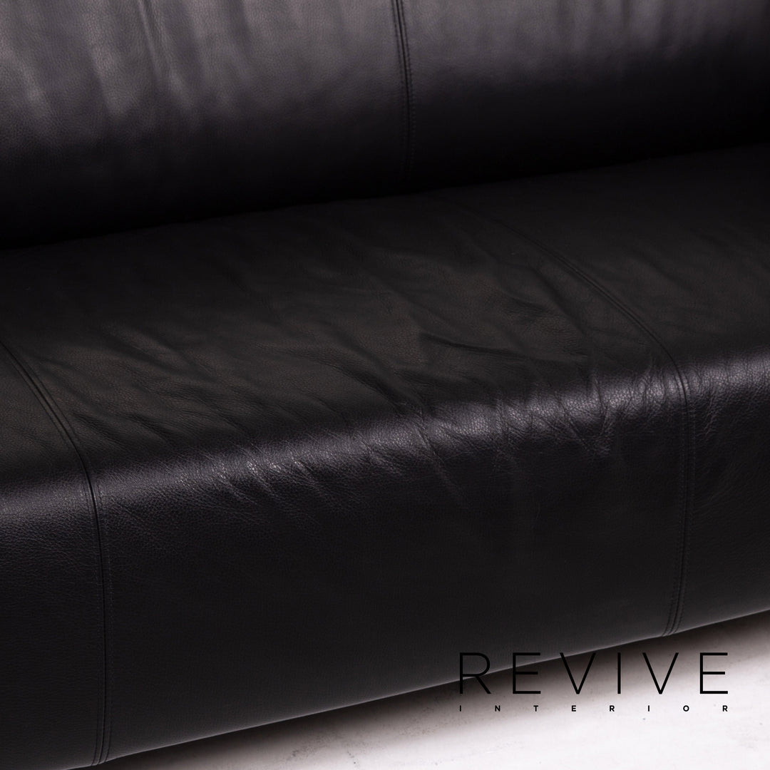 Rolf Benz leather sofa black two-seater couch #15138