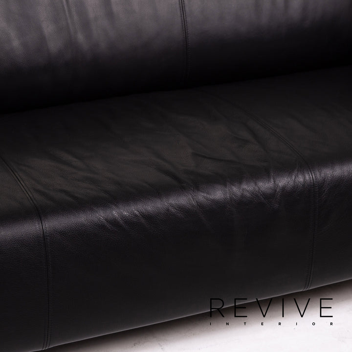 Rolf Benz leather sofa black two-seater couch #15138