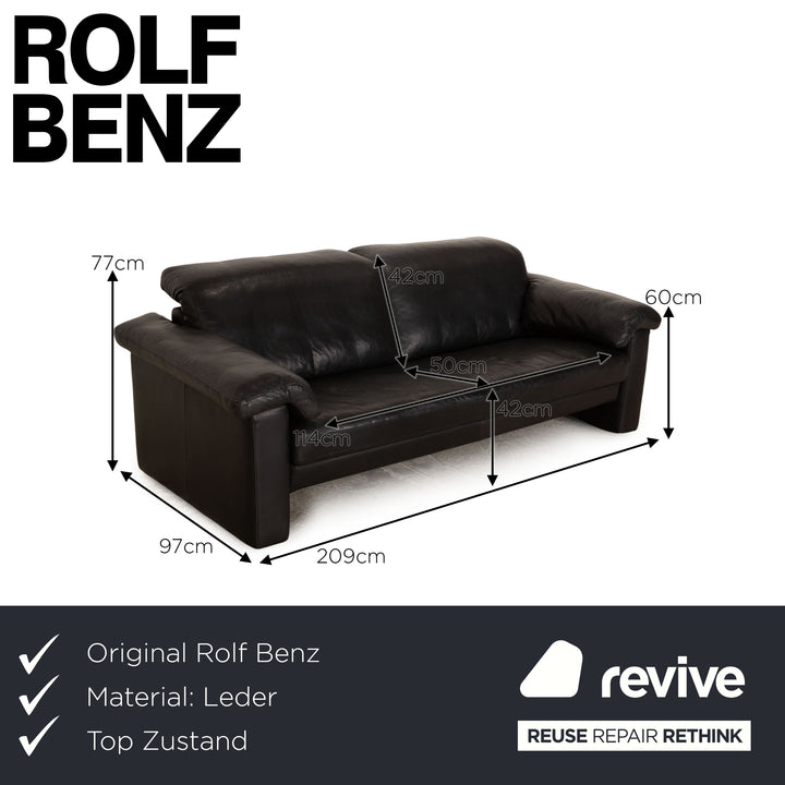 Rolf Benz leather two-seater anthracite sofa couch