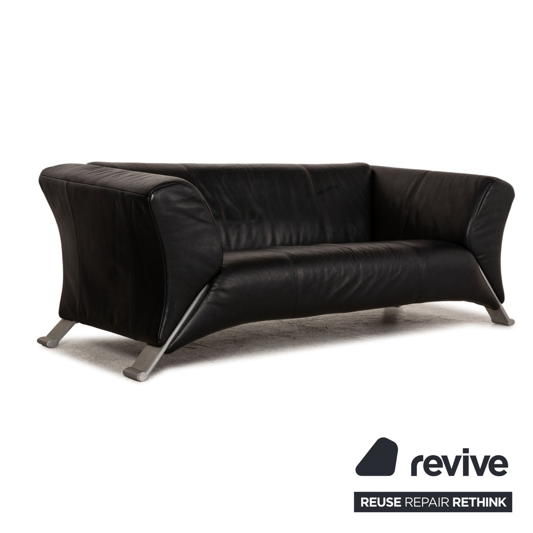 Rolf Benz leather two-seater black sofa couch
