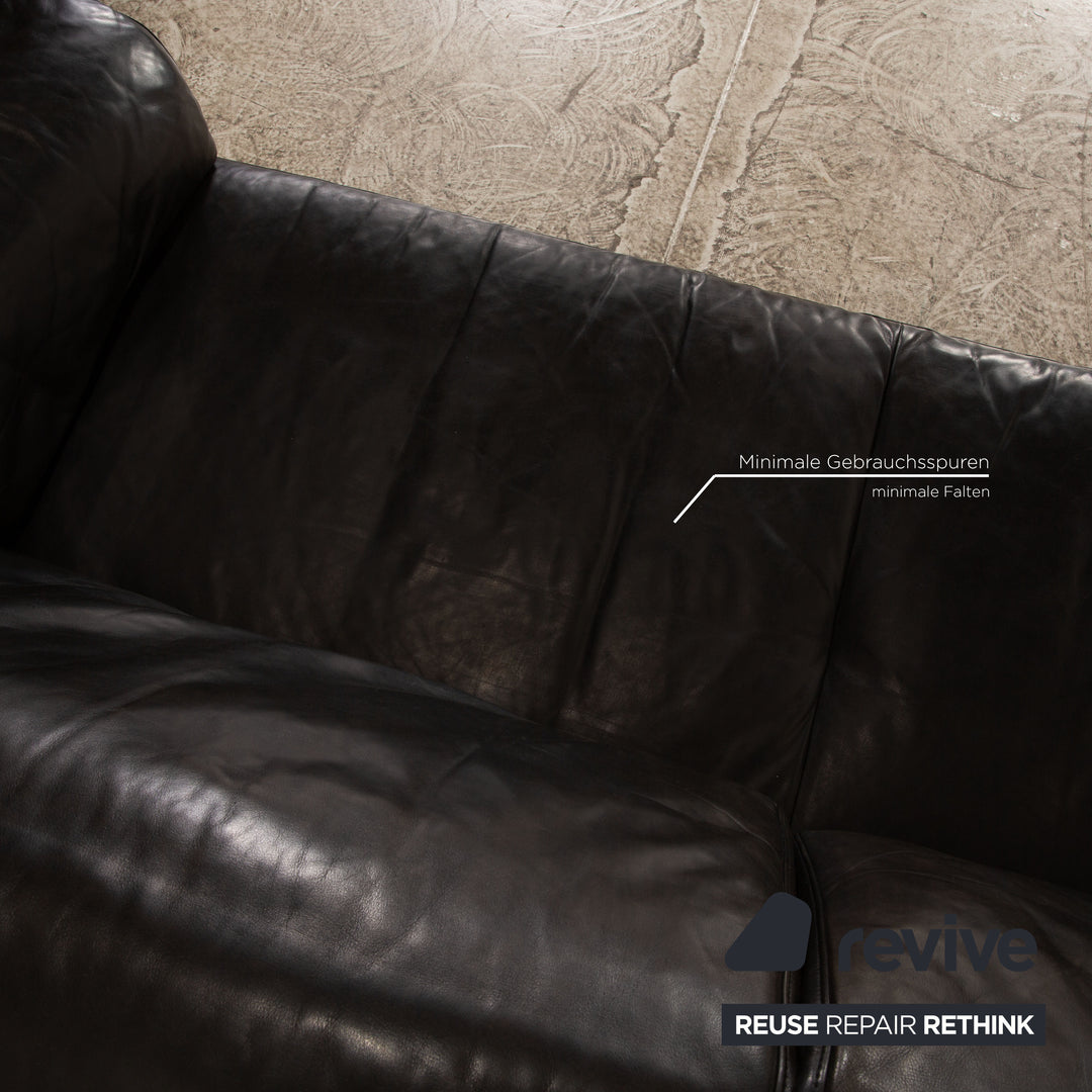 Rolf Benz leather two-seater black sofa couch